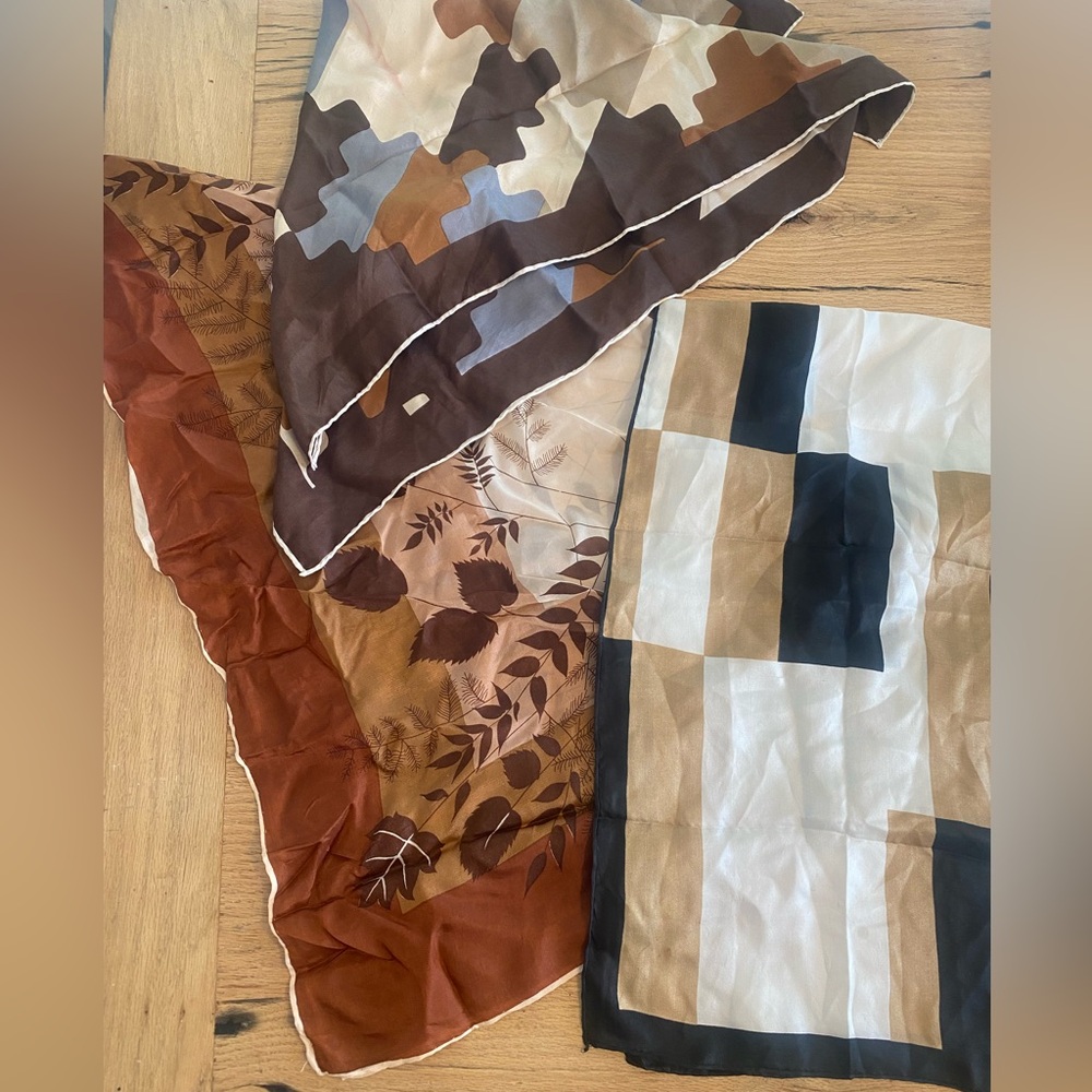 Set of Three Patterned Silk Scarves